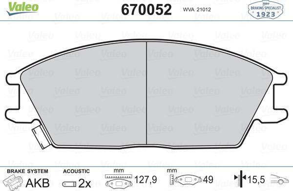 Valeo 670052 - Тормозные колодки, дисковые, комплект autospares.lv