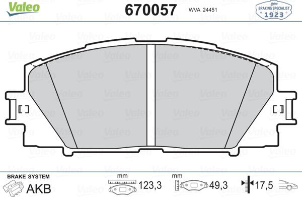 Valeo 670057 - Тормозные колодки, дисковые, комплект autospares.lv