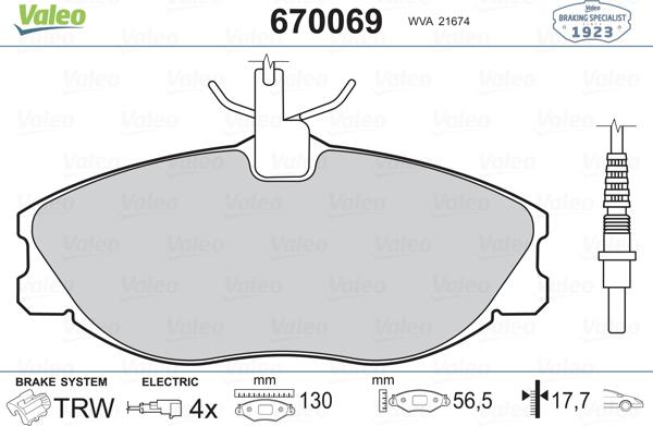 Valeo 670069 - Тормозные колодки, дисковые, комплект autospares.lv