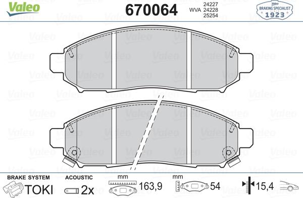 Valeo 670064 - Тормозные колодки, дисковые, комплект autospares.lv