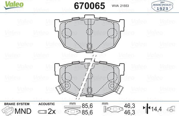 Valeo 670065 - Тормозные колодки, дисковые, комплект autospares.lv