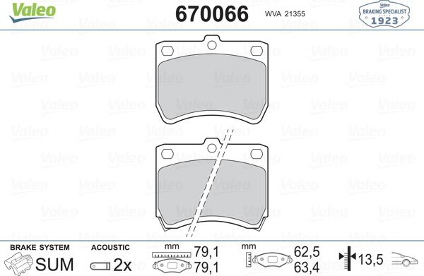 Valeo 670066 - Тормозные колодки, дисковые, комплект autospares.lv