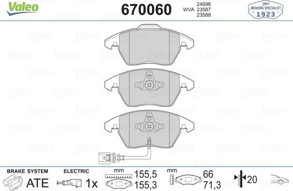 Valeo 670060 - Тормозные колодки, дисковые, комплект autospares.lv