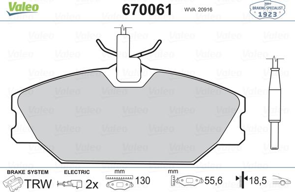 Valeo 670061 - Тормозные колодки, дисковые, комплект autospares.lv