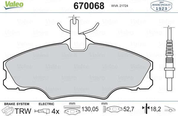 Valeo 670068 - Тормозные колодки, дисковые, комплект autospares.lv