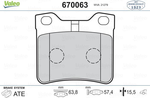 Valeo 670063 - Тормозные колодки, дисковые, комплект autospares.lv