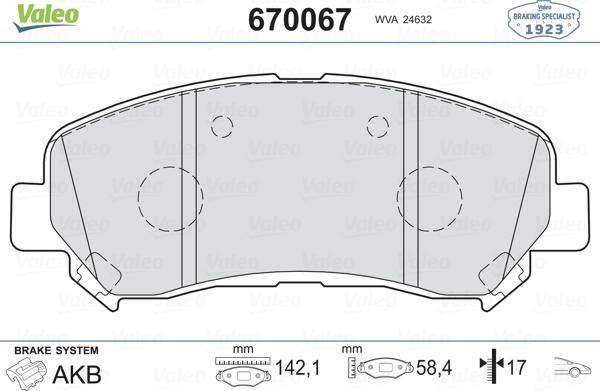 Valeo 670067 - Тормозные колодки, дисковые, комплект autospares.lv