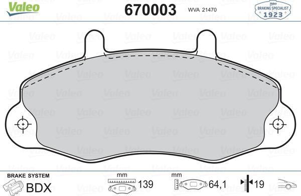 Valeo 670003 - Тормозные колодки, дисковые, комплект autospares.lv