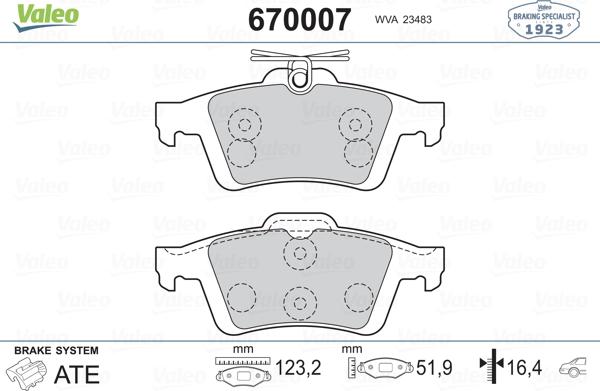 Valeo 670007 - Тормозные колодки, дисковые, комплект autospares.lv