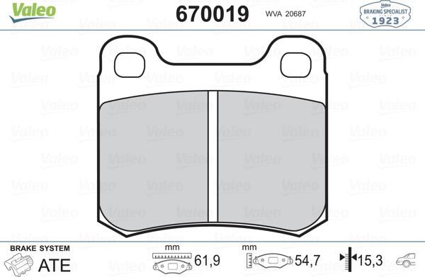 Valeo 670019 - Тормозные колодки, дисковые, комплект autospares.lv