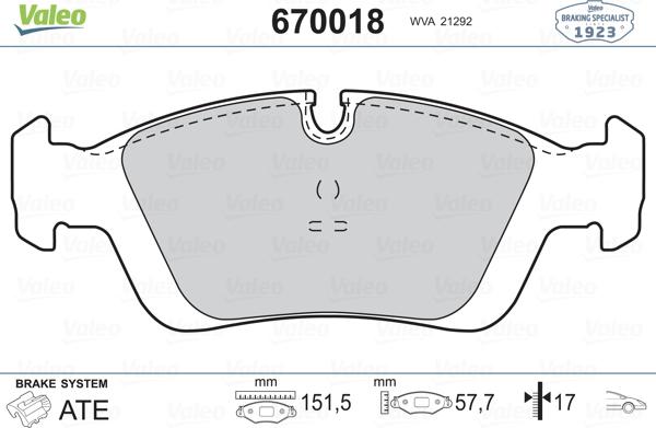 Valeo 670018 - Тормозные колодки, дисковые, комплект autospares.lv