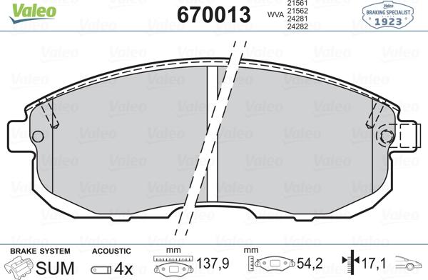 Valeo 670013 - Тормозные колодки, дисковые, комплект autospares.lv