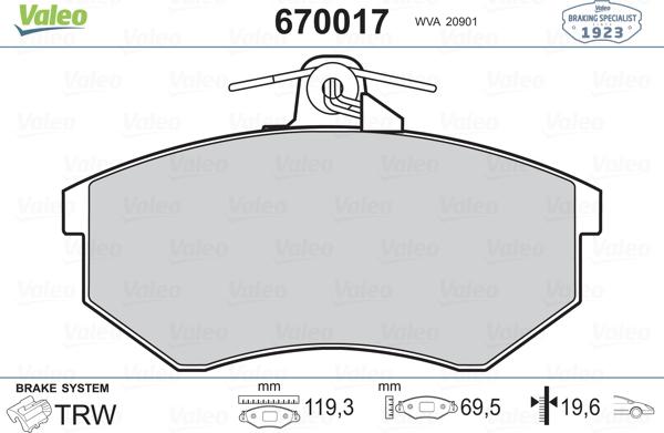 Valeo 670017 - Тормозные колодки, дисковые, комплект autospares.lv