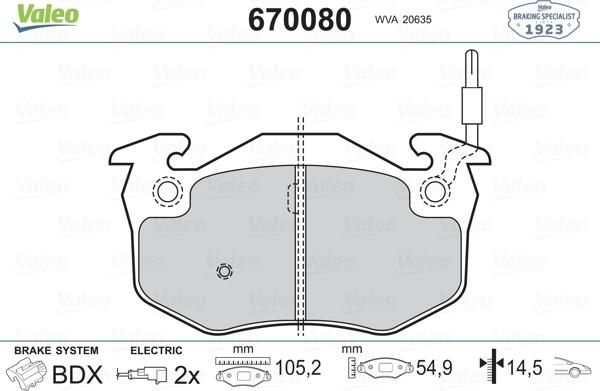 Valeo 670080 - Тормозные колодки, дисковые, комплект autospares.lv