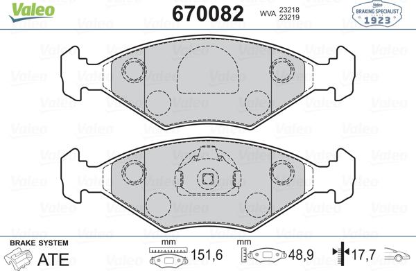 Valeo 670082 - Тормозные колодки, дисковые, комплект autospares.lv