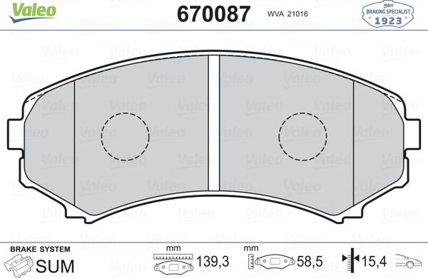 Valeo 670087 - Тормозные колодки, дисковые, комплект autospares.lv