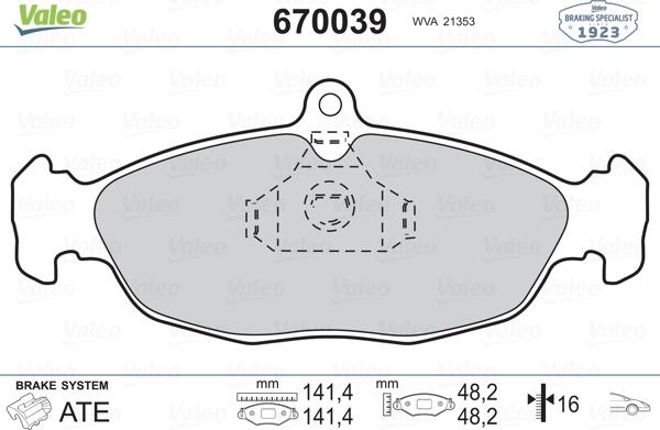 Valeo 670039 - Тормозные колодки, дисковые, комплект autospares.lv
