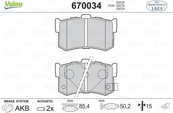 Valeo 670034 - Тормозные колодки, дисковые, комплект autospares.lv