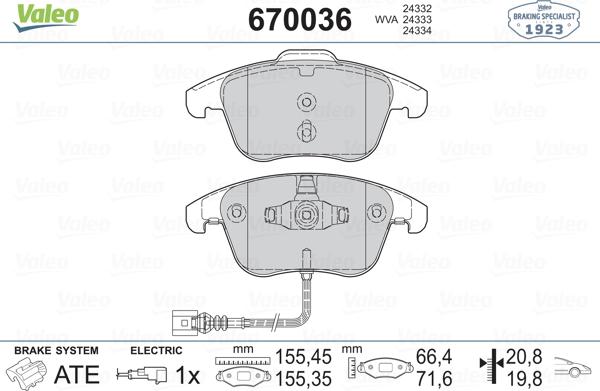 Valeo 670036 - Тормозные колодки, дисковые, комплект autospares.lv