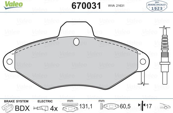 Valeo 670031 - Тормозные колодки, дисковые, комплект autospares.lv