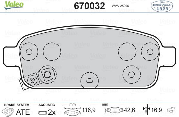 Valeo 670032 - Тормозные колодки, дисковые, комплект autospares.lv