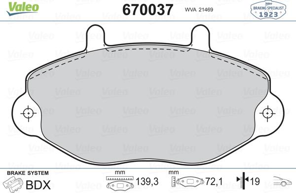 Valeo 670037 - Тормозные колодки, дисковые, комплект autospares.lv