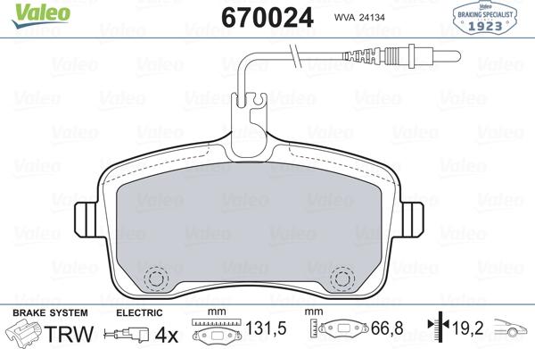 Valeo 670024 - Тормозные колодки, дисковые, комплект autospares.lv