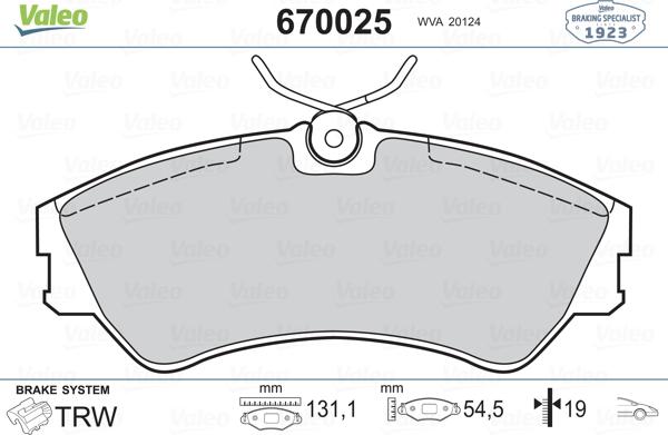 Valeo 670025 - Тормозные колодки, дисковые, комплект autospares.lv