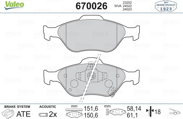 Valeo 670026 - Тормозные колодки, дисковые, комплект autospares.lv