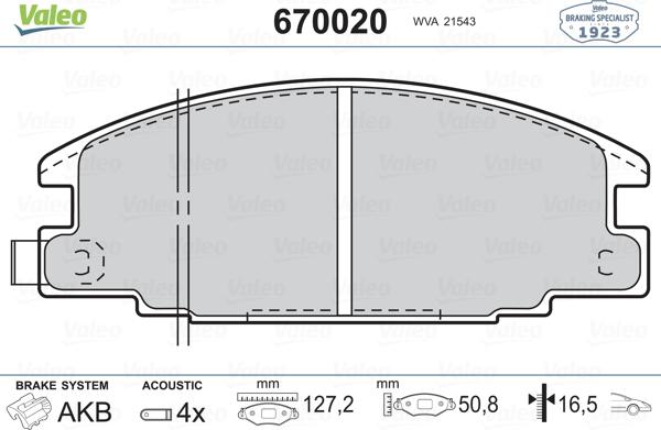 Valeo 670020 - Тормозные колодки, дисковые, комплект autospares.lv