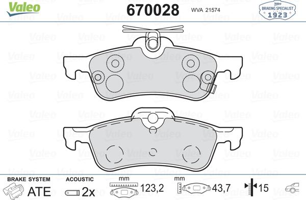 Valeo 670028 - Тормозные колодки, дисковые, комплект autospares.lv