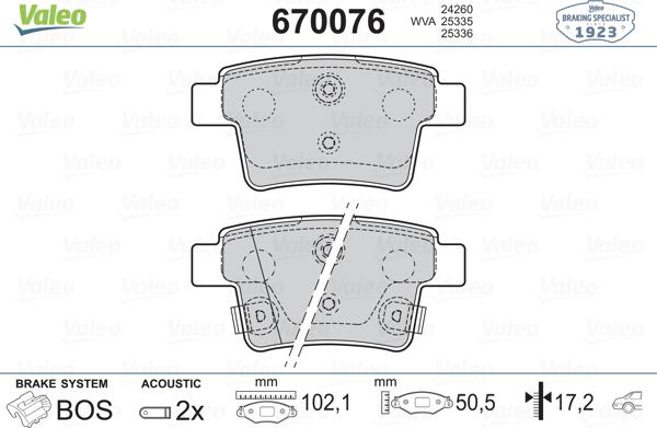 Valeo 670076 - Тормозные колодки, дисковые, комплект autospares.lv