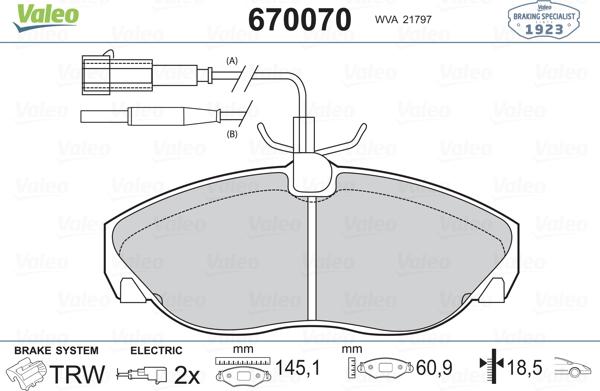 Valeo 670070 - Тормозные колодки, дисковые, комплект autospares.lv