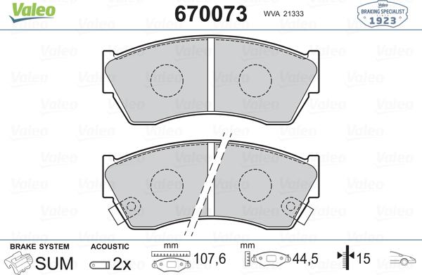 Valeo 670073 - Тормозные колодки, дисковые, комплект autospares.lv