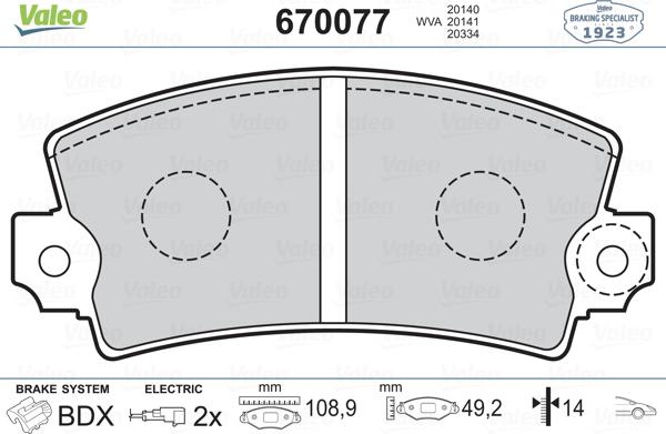 Valeo 670077 - Тормозные колодки, дисковые, комплект autospares.lv