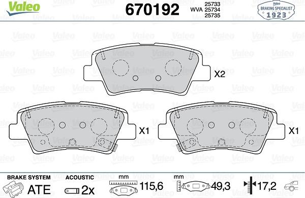 Valeo 670192 - Тормозные колодки, дисковые, комплект autospares.lv