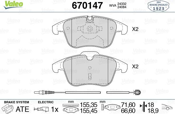 Valeo 670147 - Тормозные колодки, дисковые, комплект autospares.lv