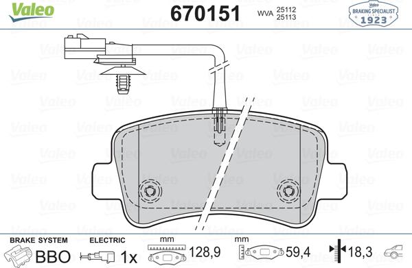 Valeo 670151 - Тормозные колодки, дисковые, комплект autospares.lv