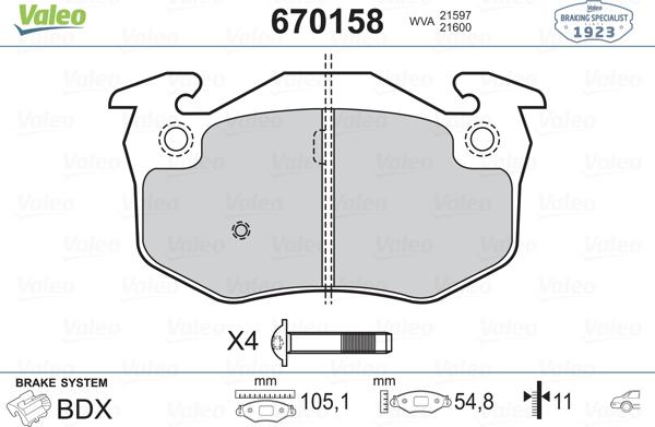 Valeo 670158 - Тормозные колодки, дисковые, комплект autospares.lv