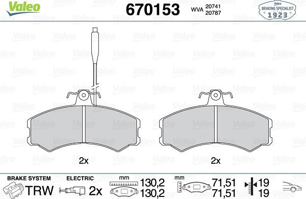 Valeo 670153 - Тормозные колодки, дисковые, комплект autospares.lv