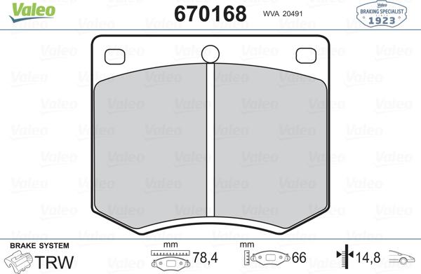 Valeo 670168 - Тормозные колодки, дисковые, комплект autospares.lv