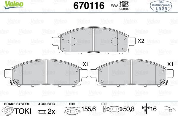 Valeo 670116 - Тормозные колодки, дисковые, комплект autospares.lv