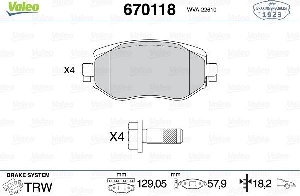 Valeo 670118 - Тормозные колодки, дисковые, комплект autospares.lv