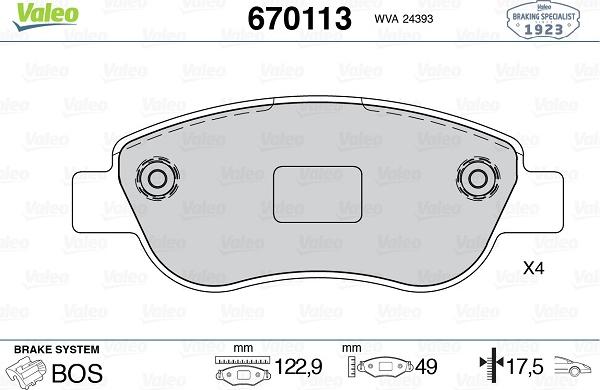 Valeo 670113 - Тормозные колодки, дисковые, комплект autospares.lv