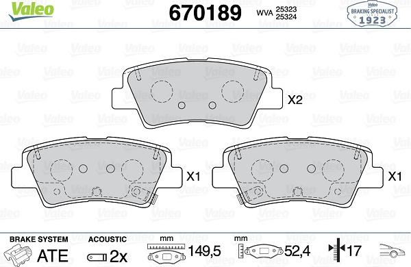 Valeo 670189 - Тормозные колодки, дисковые, комплект autospares.lv