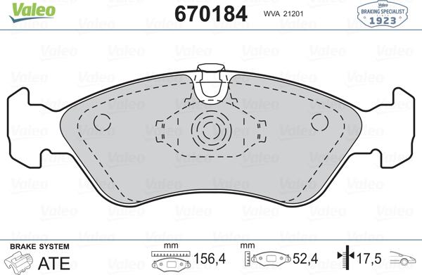 Valeo 670184 - Тормозные колодки, дисковые, комплект autospares.lv