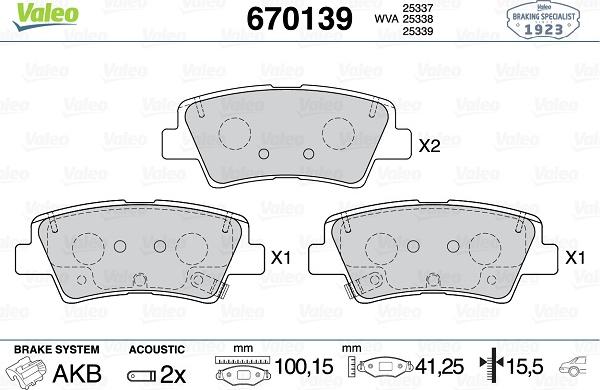 Valeo 670139 - Тормозные колодки, дисковые, комплект autospares.lv