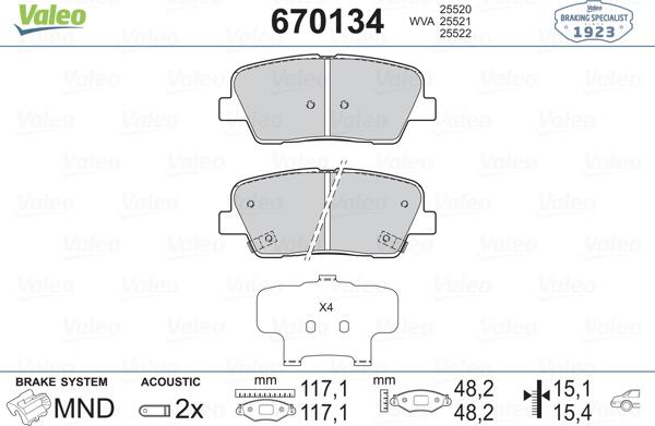 Valeo 670134 - Тормозные колодки, дисковые, комплект autospares.lv