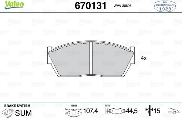 Valeo 670131 - Тормозные колодки, дисковые, комплект autospares.lv