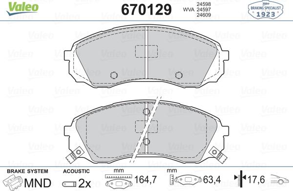 Valeo 670129 - Тормозные колодки, дисковые, комплект autospares.lv